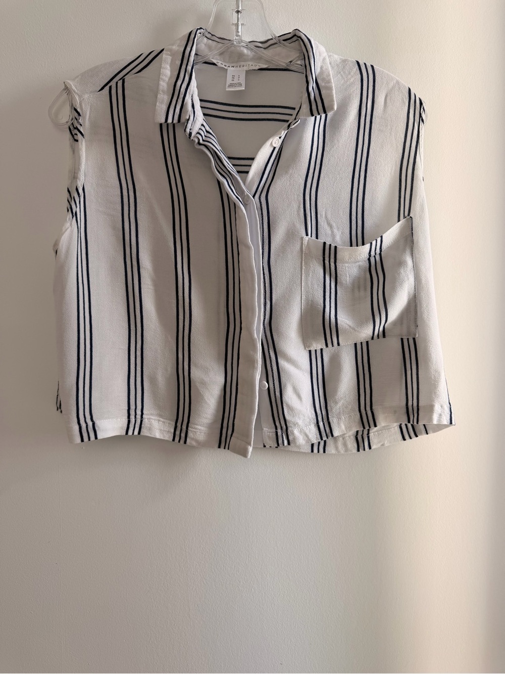 Striped Sleeveless Button-Front Top - White with  dark blue Stripes
